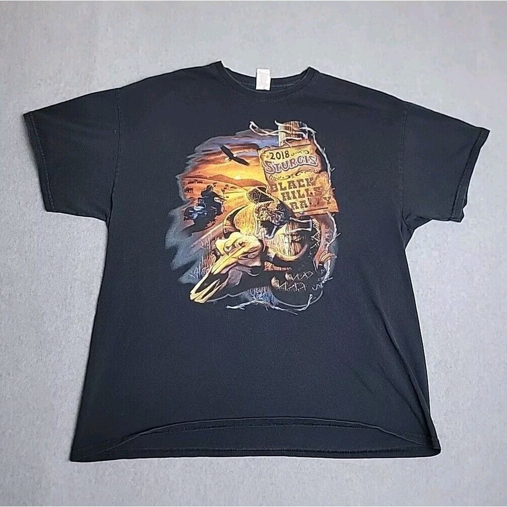 Gildan Sturgis Black Hills Rally T-Shirt Men XL Black 2018 Biker Graphic Tee